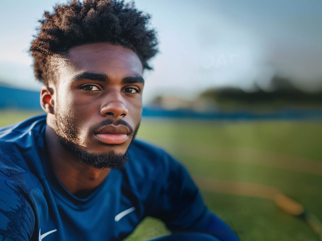 african sportsman model looking at camera the ad for reload perfume from signature by cybele
