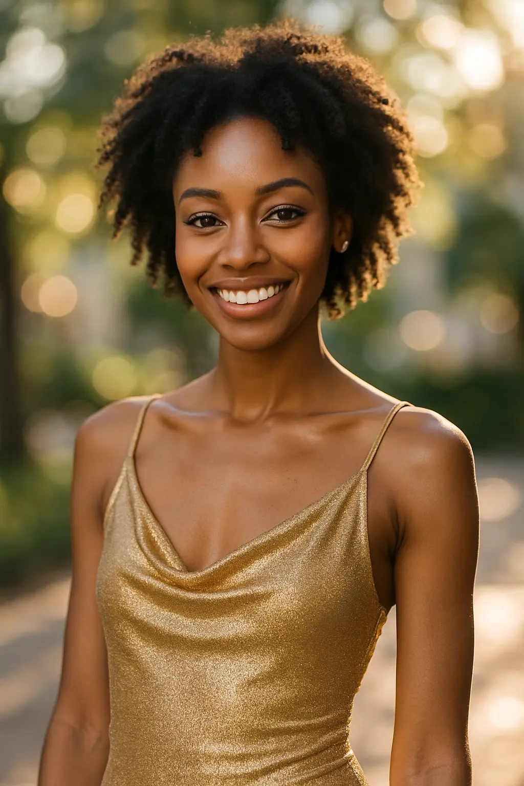 African lady in golden dress