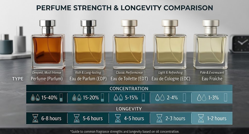 image explains perfume strength and longevity together with concentration