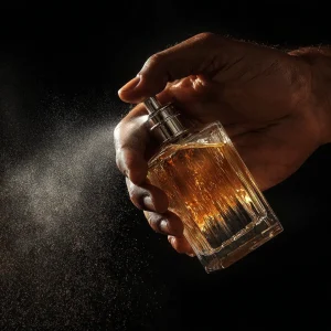 spraying perfume onto the pulse points